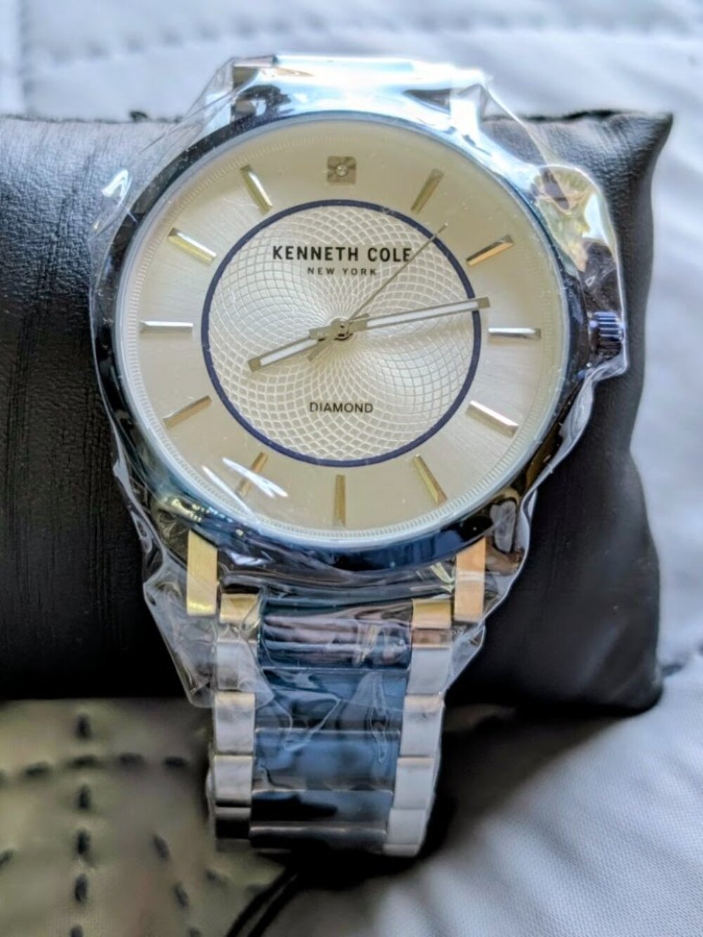 Kenneth Cole Men's 42mm Two-Tone Blue/Silver Genuine Diamond Dial Watch - NEW
